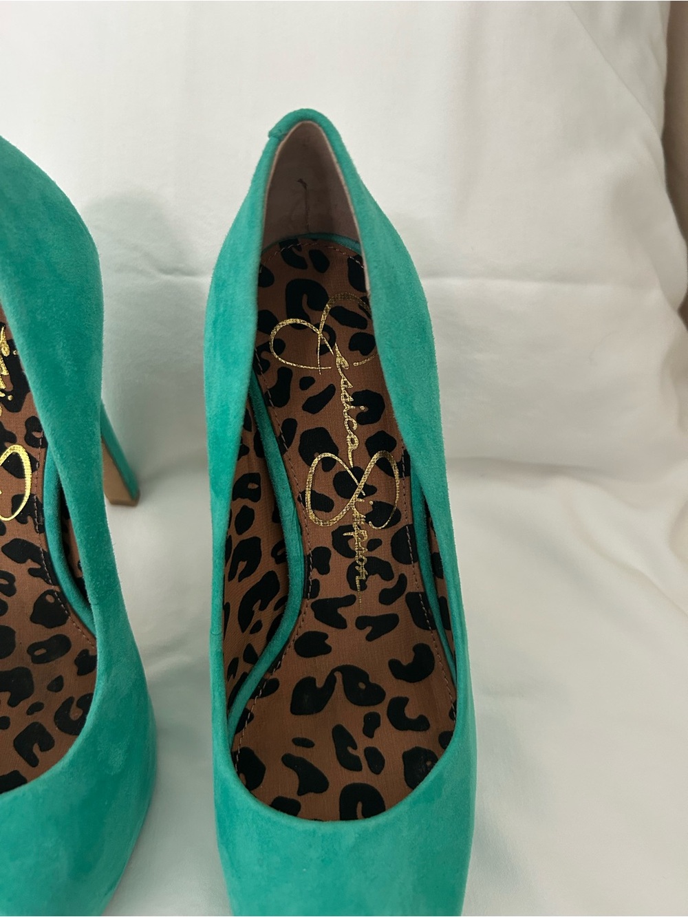 Jessica Simpson Carri Palmetto Green Suede Platform Peep Toe Heels 5M - Picture 12 of 13